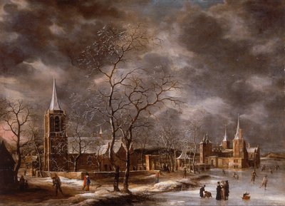 Schloss Warmond in einer Winterlandschaft von Jan Abrahamsz. Beerstraten